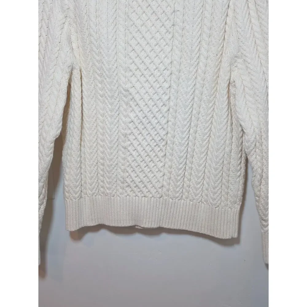 J. Crew 100% Cotton Cream Cable Knit Crew Neck Sweater Size XL Fisherman